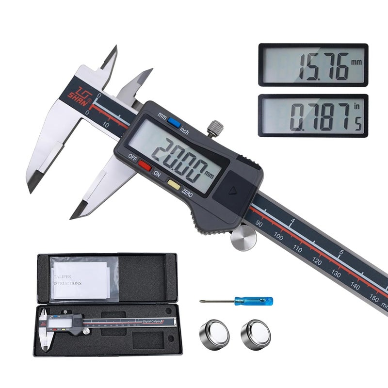 MIORIT Digital Caliper, 0-6 Inch/150mm Stainless Steel Vernier Caliper Digital Micrometer with Large Screen, Easy Switch from Inch Metric Fraction - Image 2